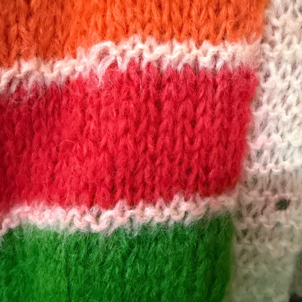 Vintage Hand-Knit Rainbow Stripe Cardigan Sweater - Picture 3 of 4